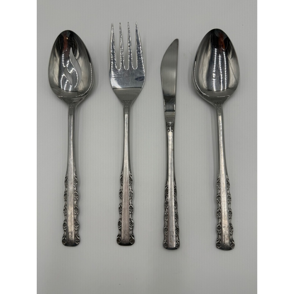 Ekco Eterna La Salla Stainless Steel Hostess Serving Set 4pc Japan Floral